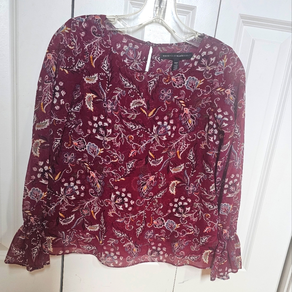 NWOT White House Black Market Blouse size 00P Burgundy